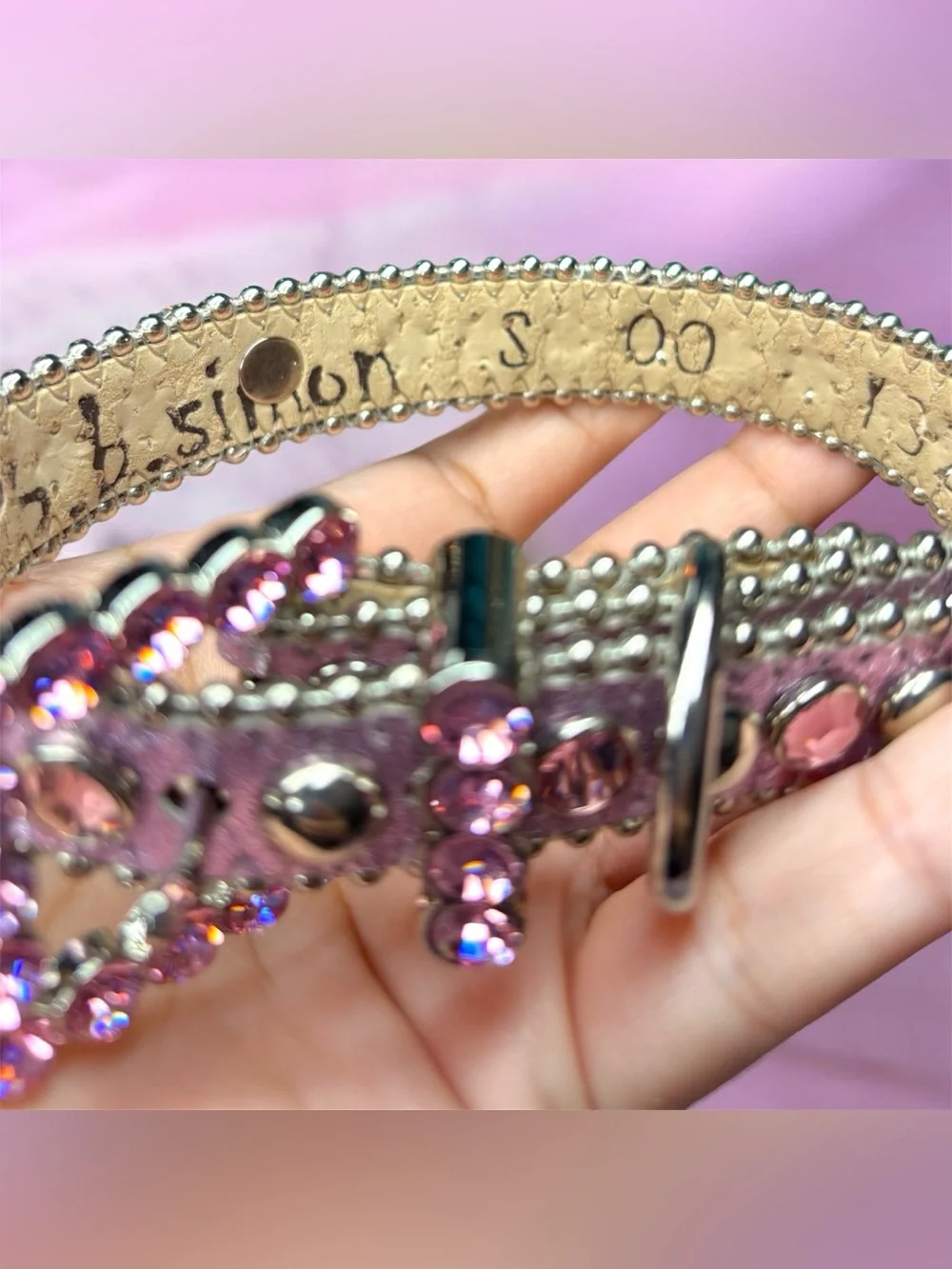 Authentic B.B. Simon Pink Swarovski Crystal Leather Dog Collar SZ Small Designer